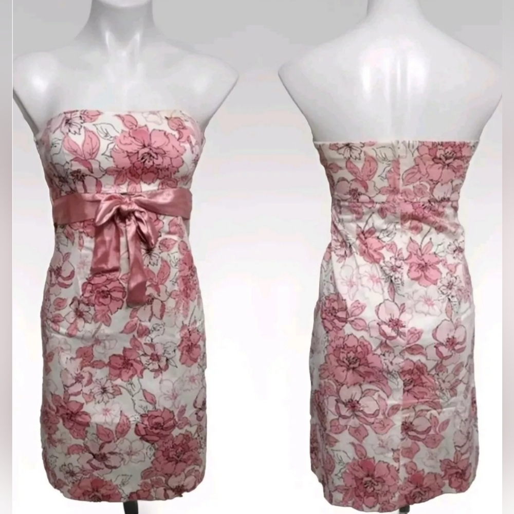 Sequin Hearts Strapless Peach Floral Dress 7 Romantic Party Brunch Wedding Guest